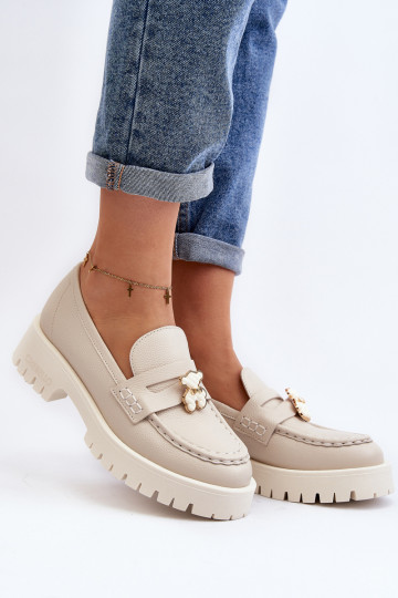 CheBello 4291 Šviesiai smėlio spalvos odiniai dėvimi tinkliniai pusbačiai Moccasin