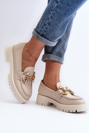Moteriški odiniai mokasinai su ornamentu CheBello 4369 Beige 2