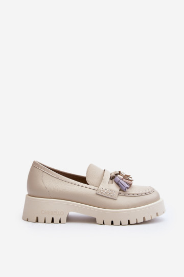 Moteriški odiniai blizgantys mokasinai CheBello 3096 Beige