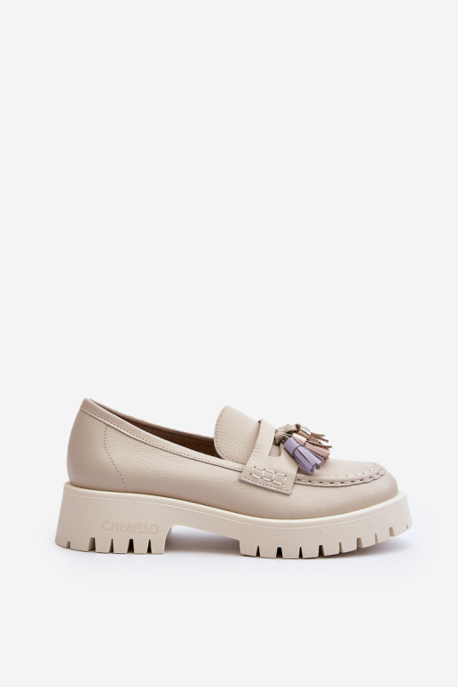 Moteriški odiniai blizgantys mokasinai CheBello 3096 Beige