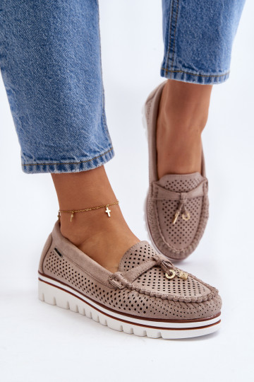 Moteriški ažūriniai smėlio spalvos mokasinai Twista 2