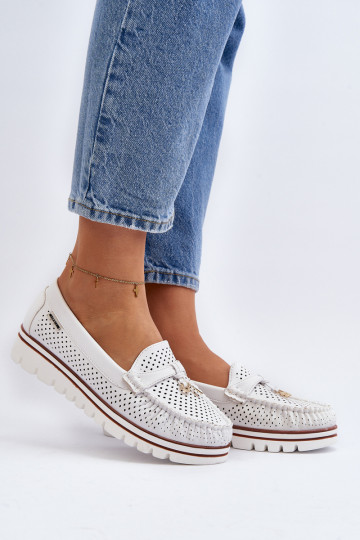 Moteriški ažūriniai balti mokasinai Twista 2