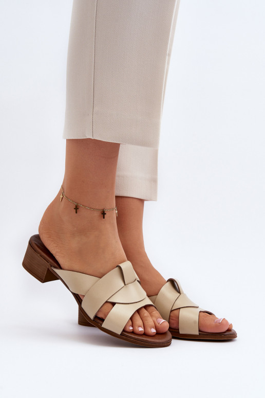 Zazoo 40236 Moteriškos odinės žemo kulno šlepetės Beige