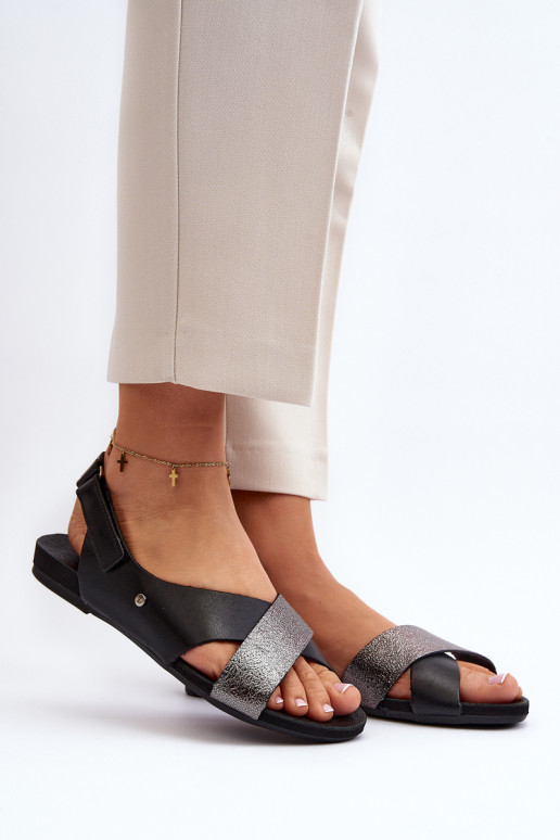 Zazoo 40141 Odiniai sandalai su užtrauktukais Black