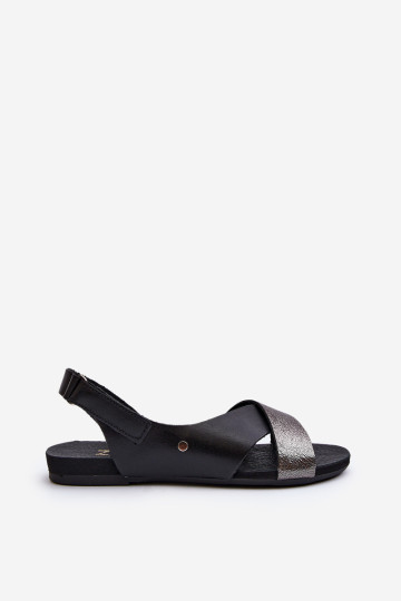 Zazoo 40141 Odiniai sandalai su užtrauktukais Black