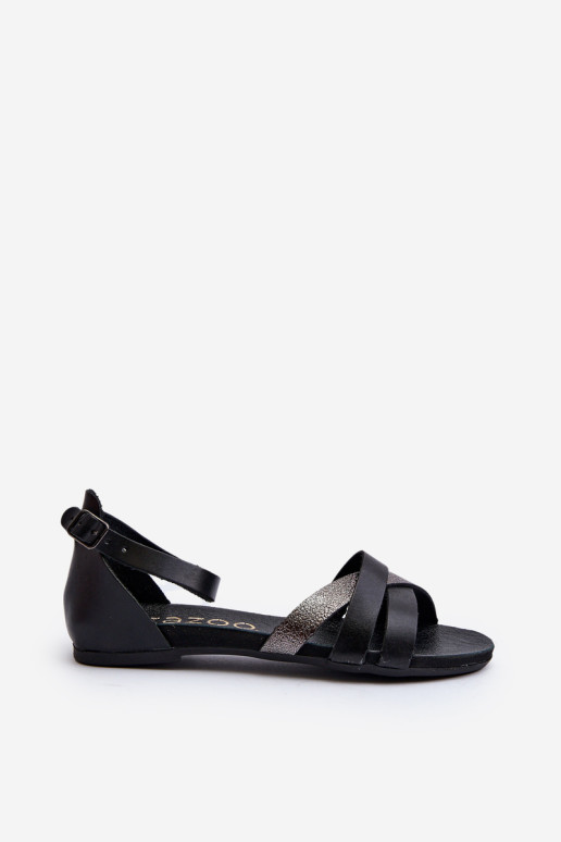 Zazoo 40225 Odiniai plokšti sandalai ant kulno Juoda