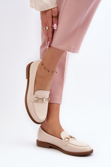 Moterų plokšti eko odos mokasinai smėlio spalvos Vimedia