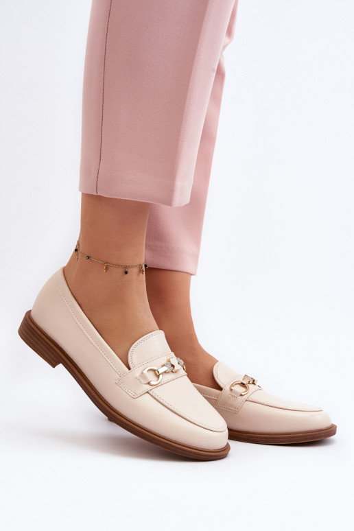 Moterų plokšti eko odos mokasinai smėlio spalvos Vimedia