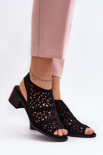 Juodi "Serapina" ažūriniai aukštakulniai sandalai