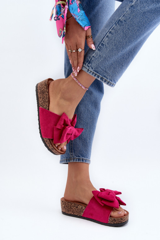 Moterų fuksijų spalvos šlepetės ant kamštinės platformos su lanku Tara