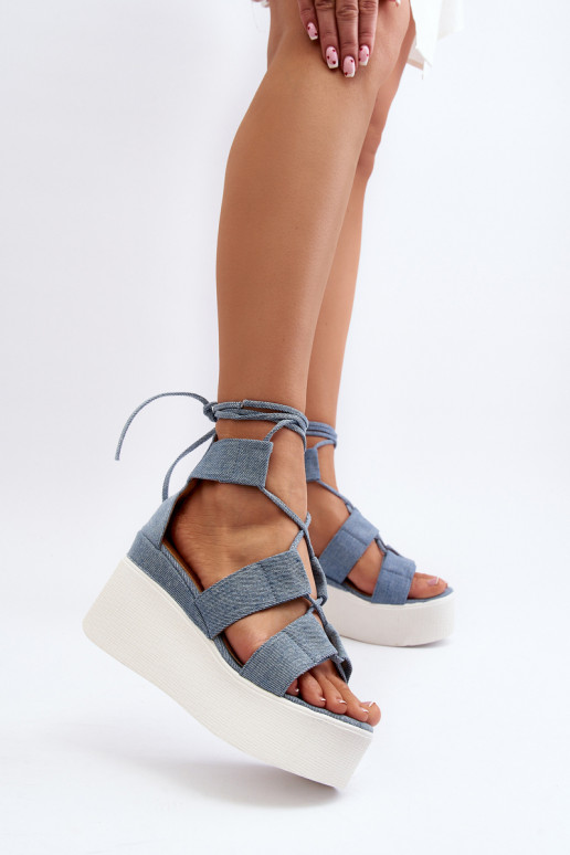 Moteriški džinsiniai susagstomi sandalai Blue Helavi