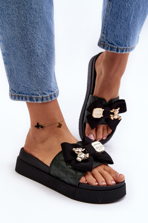 Moteriškos šlepetės su Cocard ir meškiuku Black Katterina