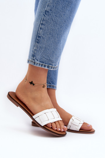 Moterų klasikinės plokščios šlepetės ant kulno White Namrita