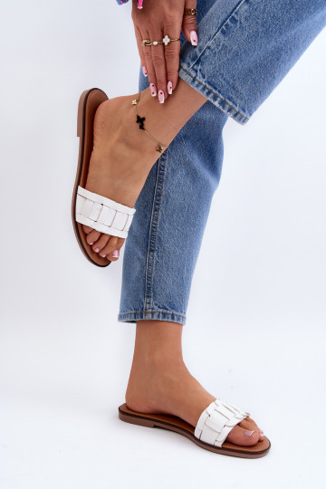 Moterų klasikinės plokščios šlepetės ant kulno White Namrita 2