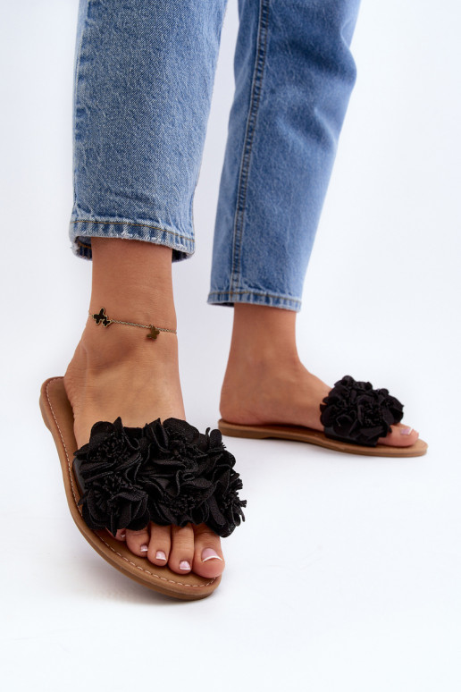 Moteriškos šlepetės su gėlėmis Black Eelfan