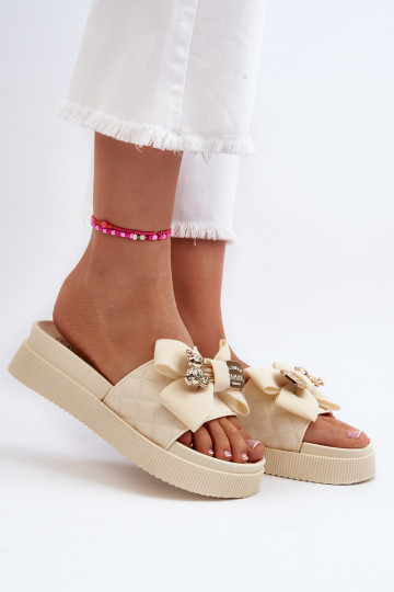 Moteriškos šlepetės su Cocard ir meškiuku Beige Katterina 2