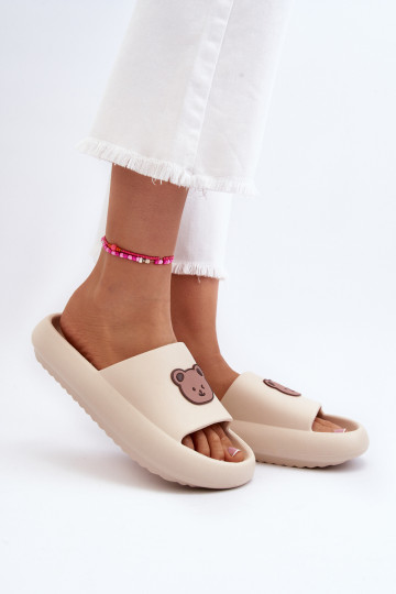 Lengvos moteriškos putų šlepetės su meškiuku Light Beige Lia