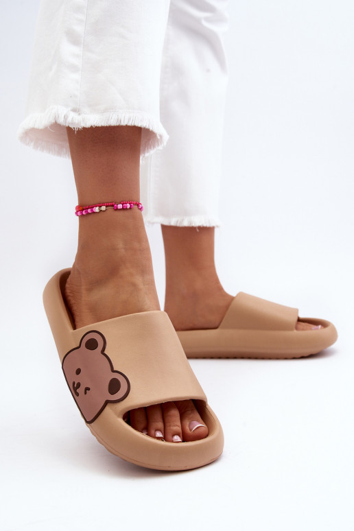 Moteriškos lengvos putų šlepetės Teddy Bear Motif Dark Beige Parisso