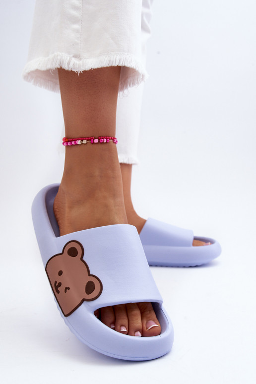 Moteriškos lengvos putų šlepetės Teddy Bear Motif Blue Parisso