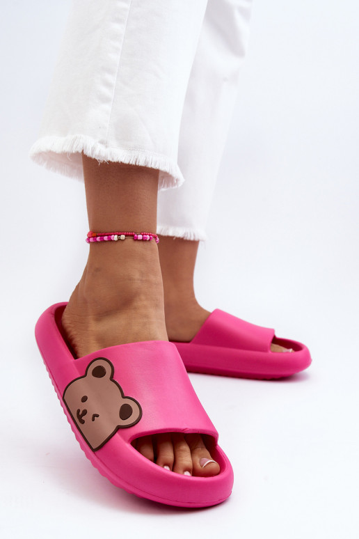 Moterų lengvos putų šlepetės Teddy Bear Motif Fuchsia Parisso