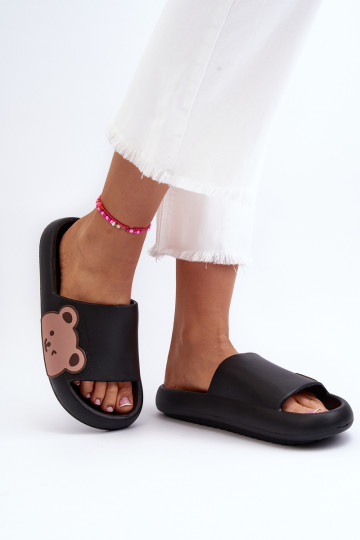 Moteriškos lengvos putų šlepetės Teddy Bear Motif Black Parisso