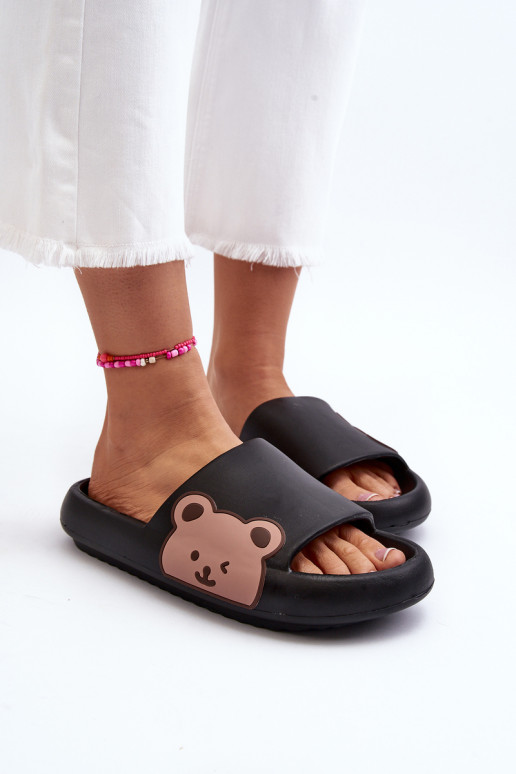 Moteriškos lengvos putų šlepetės Teddy Bear Motif Black Parisso