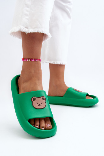 Lengvos moteriškos putų šlepetės su meškiuku Žalia Lia 2