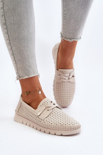 Odiniai moteriški ažūriniai smėlio spalvos Darnissa pusbačiai