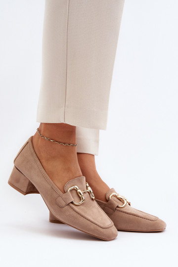 Smėlio spalvos Dolvira žemakulniai blokiniai aukštakulniai su puošyba