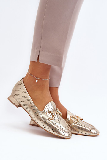 Moteriški plokšti mokasinai su aukso ornamentu "Iluvana