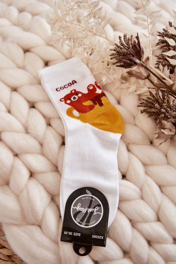 Juokingas moteriškas meškiukas kojinėse, baltas