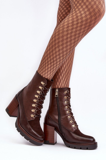 Masyvūs suvarstomi kulkšnies batai ant aukšto kulno, Brown Lathia 2