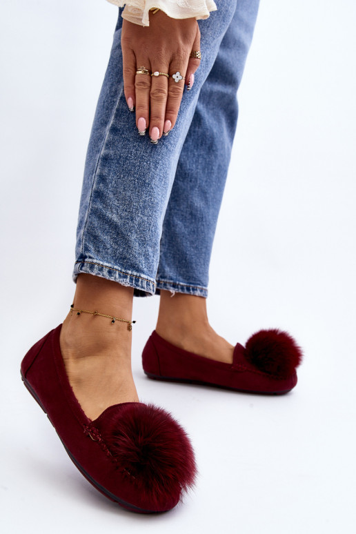 Moteriški mokasinai su kailiu, Burgundy Novas