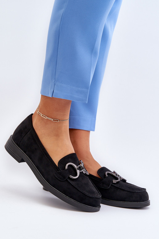 Moteriški zomšiniai mokasinai su dekoracija Black Echonesa