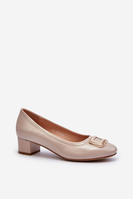Lakinės odos pompos ant blokelio su dekoracija, Beige Enollia
