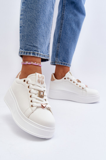 Moteriški sportbačiai su platforma su dekoracijomis, balta Herbisa 2