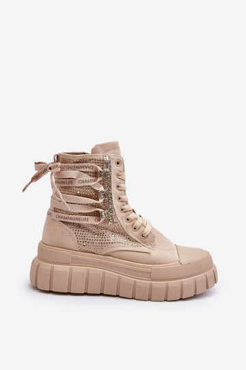 Smėlio spalvos Wonise moteriški aukšti sportbačiai ant didžiulės platformos