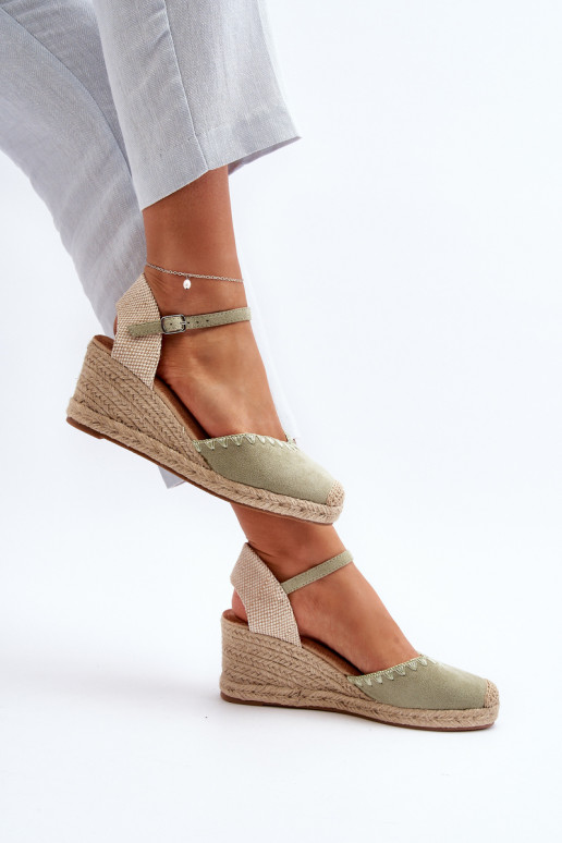 Suede Espadrille pleištiniai sandalai su pynėmis, Green Raylin