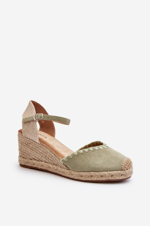 Suede Espadrille pleištiniai sandalai su pynėmis, Green Raylin