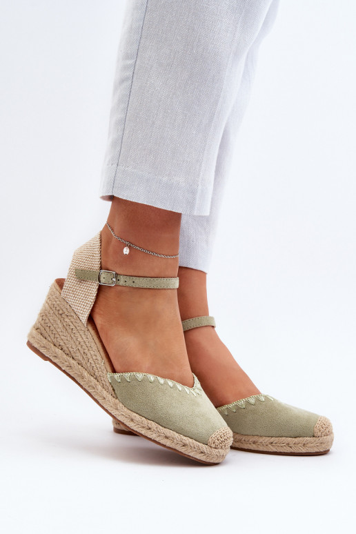 Suede Espadrille pleištiniai sandalai su pynėmis, Green Raylin
