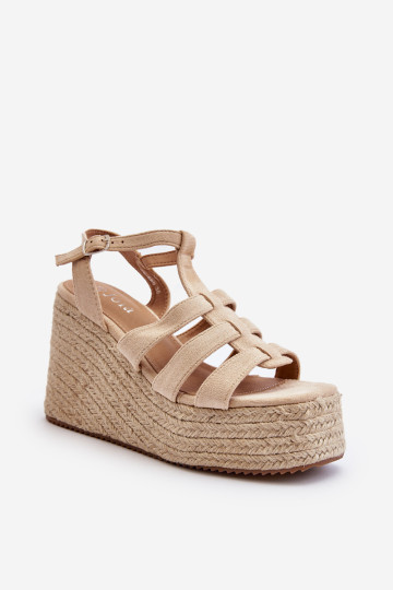 Smėlio spalvos Gnosis pleištinės basutės su pynėmis 2