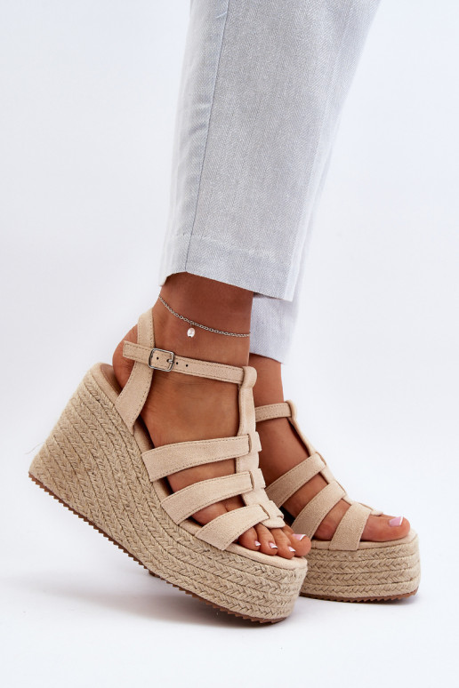 Smėlio spalvos Gnosis pleištinės basutės su pynėmis