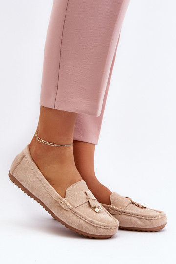 Moteriški zomšiniai klasikiniai mokasinai smėlio spalvos Ontala