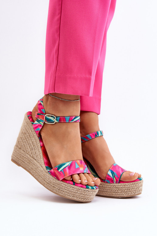 Raštuoti Fuchsia Anihazra pinti sandalai su pleištais