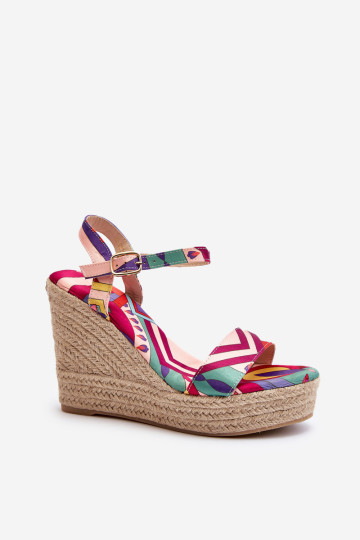 Raštuoti pleištiniai sandalai, pagaminti iš pintos daugiaspalvės anihazros 2