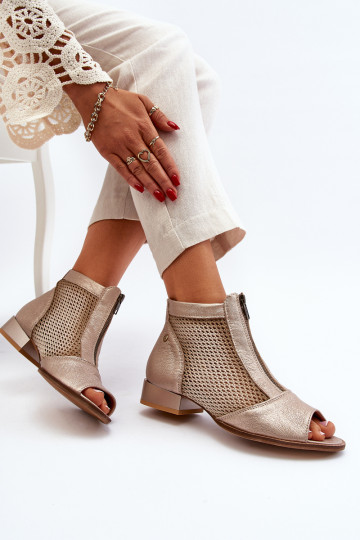 Odiniai moteriški batai plokščiais aukštakulniais atvirais pirštais Maciejka 06413-25 Gold