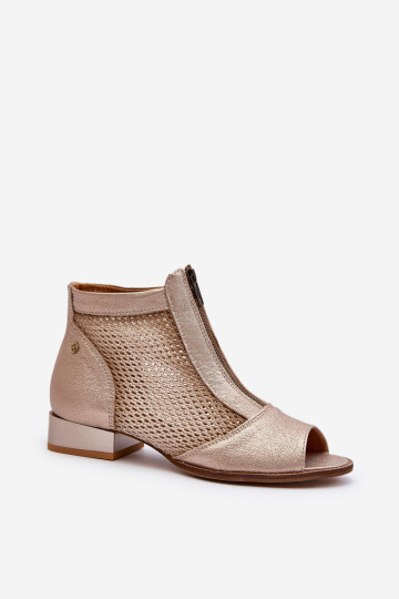 Odiniai moteriški batai plokščiais aukštakulniais atvirais pirštais Maciejka 06413-25 Gold 2