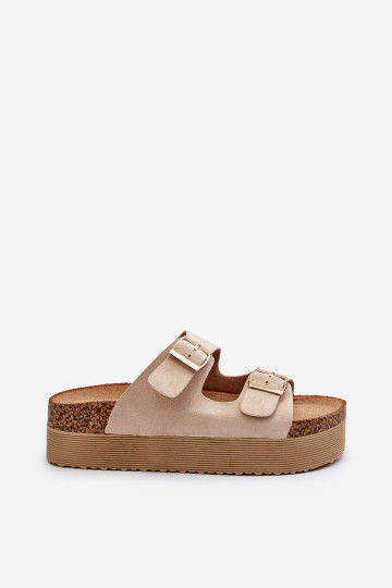 Moteriškos platformos šlepetės su sagtimis Beige Lolpey