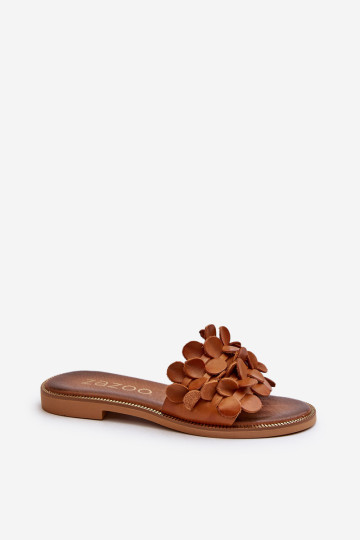 „Zazoo 40381“ moteriškos odinės šlepetės plokščiu, rudu kulnu 2