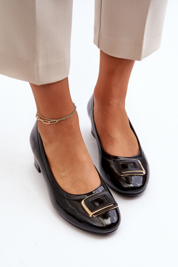 Lakinės odos pompos ant blokelio su puošmena, Black Enollia